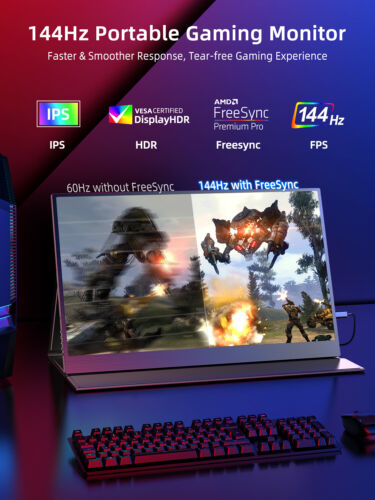 UPERFECT 17.3" 144Hz Portable Monitor 1080P USB C HDMI Second Screen LCD Display - Picture 2 of 10