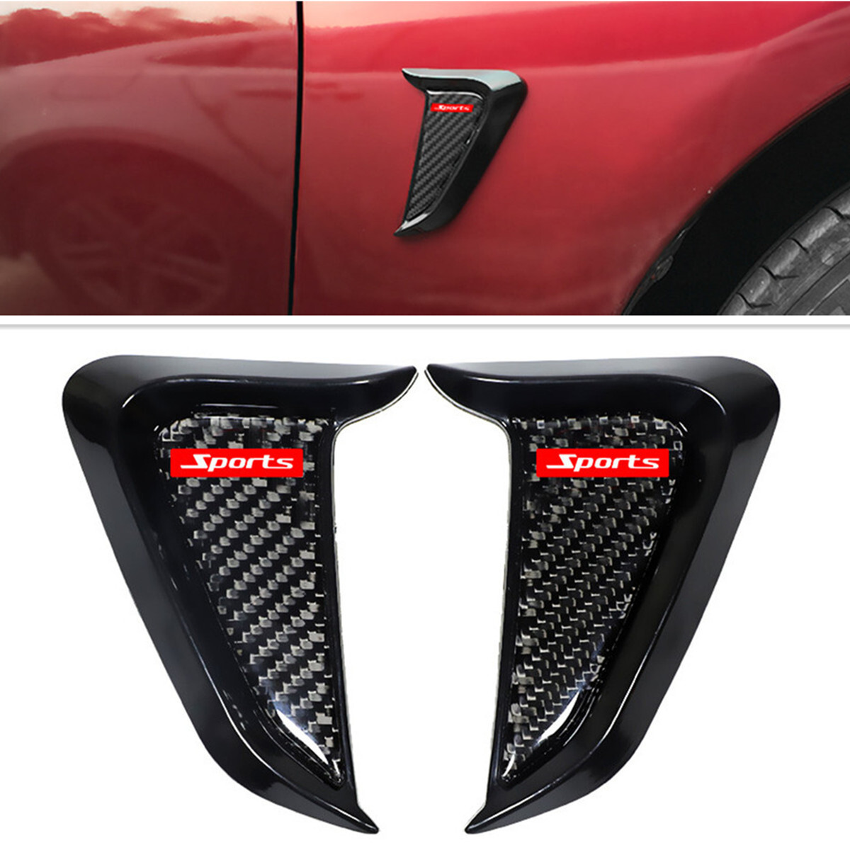 2x Real Carbon Fiber ABS Side Fender Vent Air Vent Wing Cover Body Moldings Trim