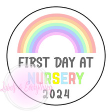 First Day At Nursery Stickers Labels Pastel Rainbow Back School Gift Tag