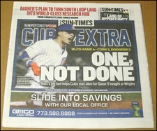 10/19/2017 Chicago Sun-Times Cubs Win NLCS Game 4 Javier Baez 2 Home Runs Javy
