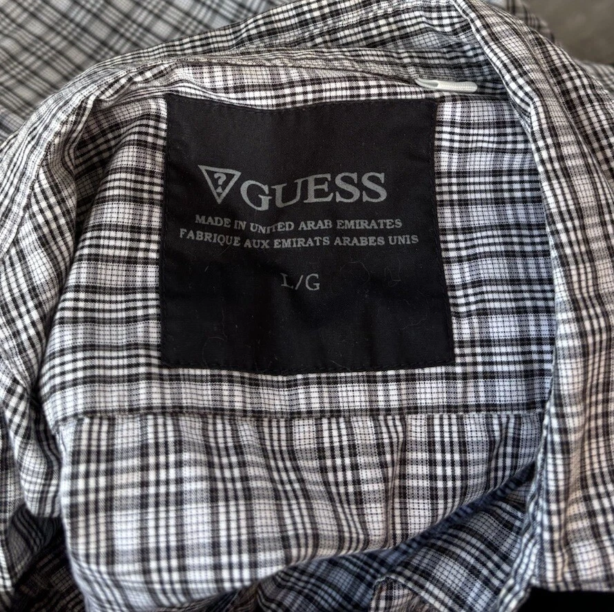Camisa Guess Para Hombres Negra A Cuadros Manga Larga Abotonada Talla L Cremalleras