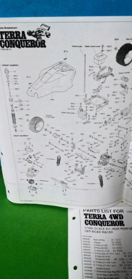 TAMIYA RC TERRA 4WD CONQUEROR PARTS LIST FOGLIO RICAMBI scala 1:10 - Immagine 2 di 4