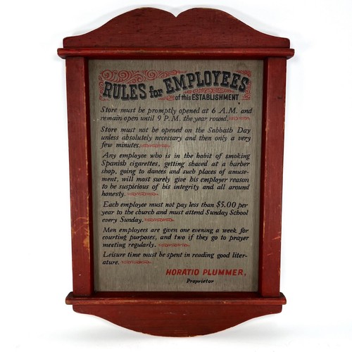 Reglas para empleados de este establecimiento Horatio Plummer letrero de madera 12 x 16