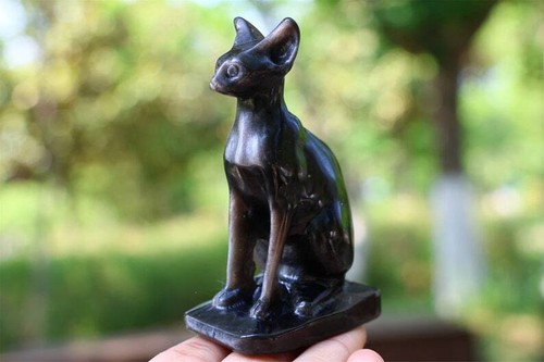 3.5" Natural Silver Obsidian Carved Hairless Cat Reiki Crystal Skull Decor 1PC - Picture 5 of 10