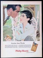 Print Ad 1950's Phillip Morris Cigarettes Beautiful Woman Smoking Sharing
