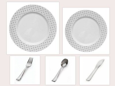 Sphere Collection China Like White Silver Dot Plastic Plates W