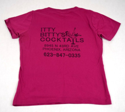 Vintage T-Shirt V Neck LAT Size M 90s Y2K Hot Pink Itty Bittys Cocktails Closed