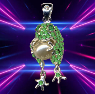 I frog pendant with stone embellishment I real 925 solid sterling silver I