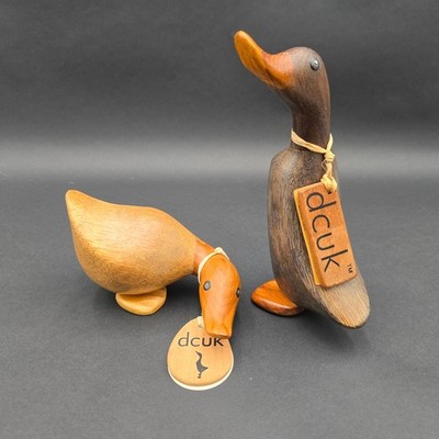 DCUK Hand Carved Bamboo Root Wood Duck Figurines Set of 2 Natural Brown Decor