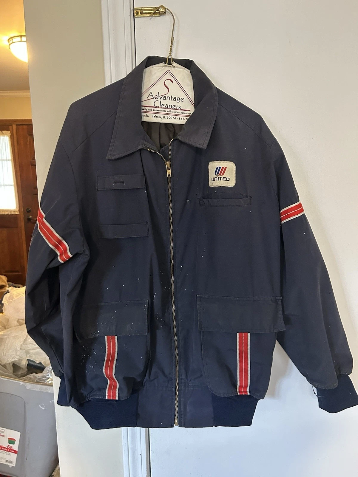 Vintage United Airlines Jacket Mens Size 44 Navy Blue Striped Workwear 60s 70s