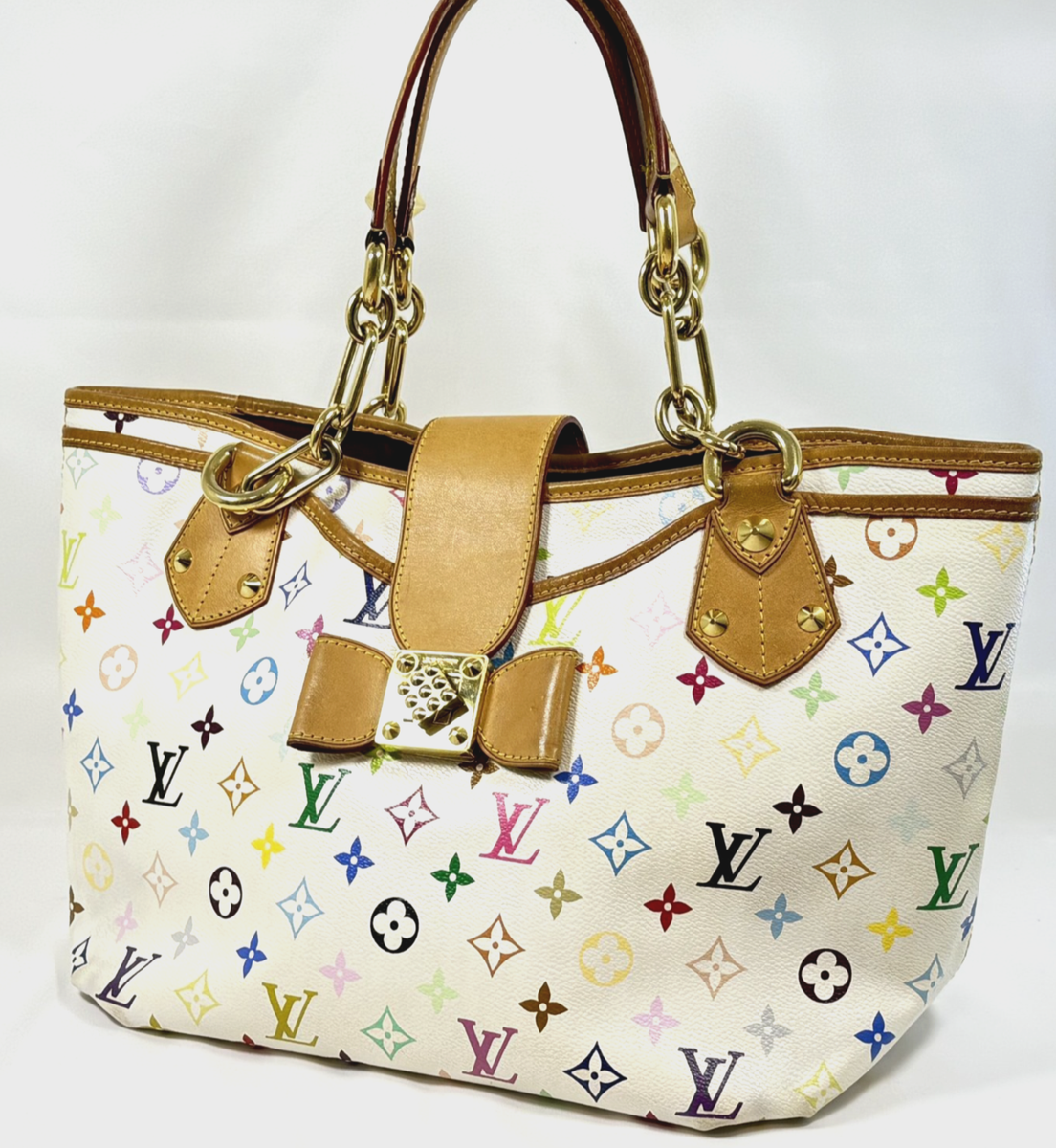 AYＭ✨ Louis Vuitton Annie Tote GM White Canvas Leather Murakami