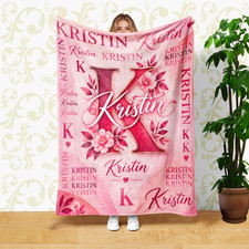 Pink Floral Monogram Letter Coral Fleece Blanket