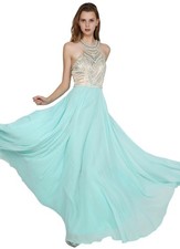 SHEER Embroidery Open Back Rhinestone Long Evening Gown prom dress