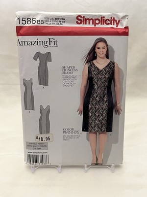 Simplicity 1586 Princess Seam Color Blocking Dress Sewing Pattern 20w-28w New