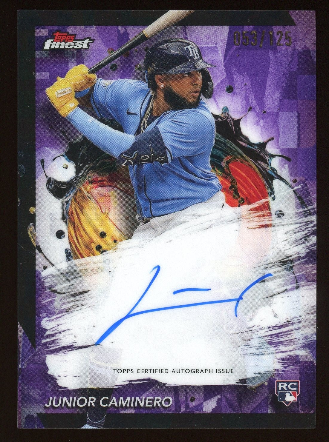 2024 Topps Finest Junior Caminero Auto Purple Refractor RC Rookie #'d 53/125