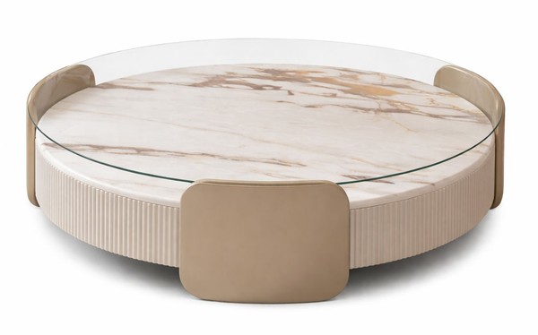 Beiger Runder Couchtisch Tisch Mit Glasplatte Holztisch FüR Das Wohnzimmer-image