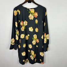 LOFT Floral Shift Dress Womens Medium Gray Long Sleeve Dark Feminine Preppy