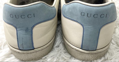 Auténticas Tenis GUCCI Para Hombre GG Corte Bajo Blanco Azul UK8.5 EU 42.5 US9 Cuero Logo - Imagen 13 de 24