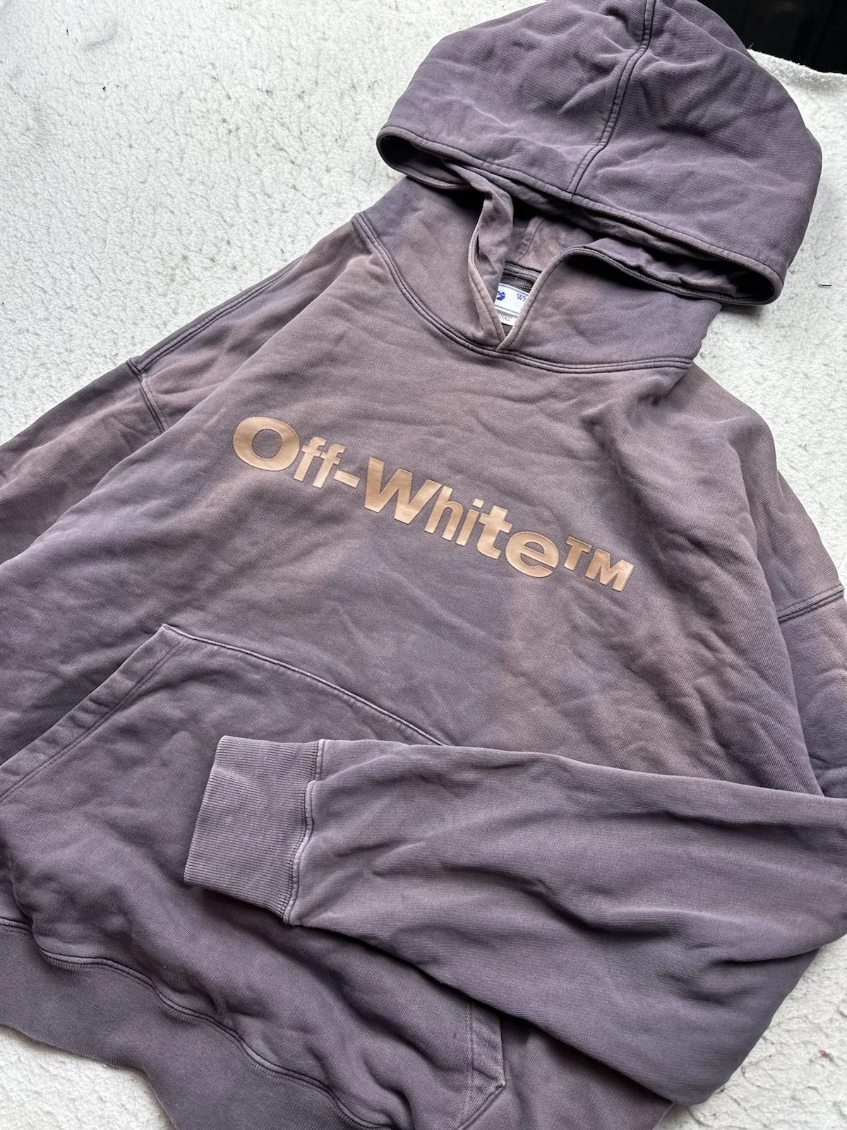 OFF WHITE Autentica felpa con cappuccio uomo bianco sporco logo lavanderia effetto invecchiato taglia XL 2013