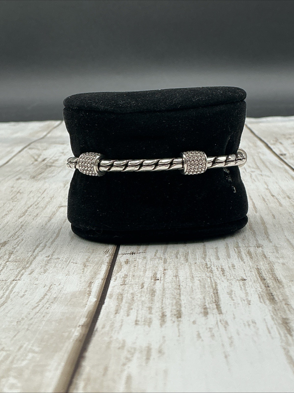 Brighton Meridian Silver-Plated Rope Twist Bracelet with Pave Crystal Stations