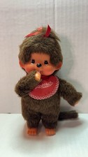 Vintage Monchhichi Plush Doll with Red Bib