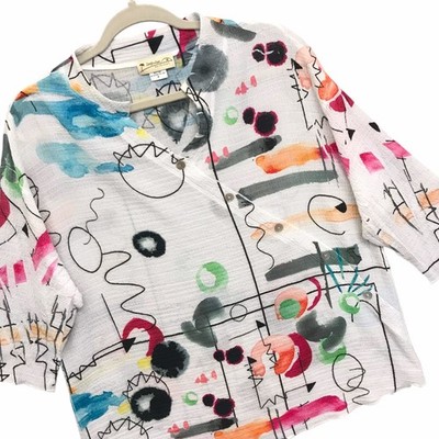Impulse California Artsy Abstract Tunic Top Sequins Colorful Boho Oversized Sz M