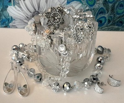 Mystery Jewelry Jar ''Crystal Aurora Showpiece Treasures'' Silver Tone Collection