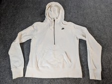 Nike Sportswear Hoodie Youth L White Swoosh Fleece Pullover 1/2 Zip Sweatshirt