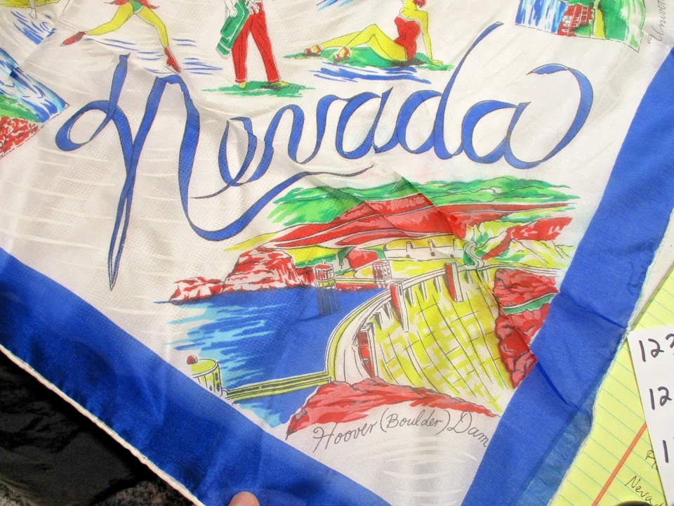VINTAGE NEVADA SILK SCARF "THE SILVER STATE" 1950s MADE IN JAPAN HAND ROLLED 30" - Image 2 of 4