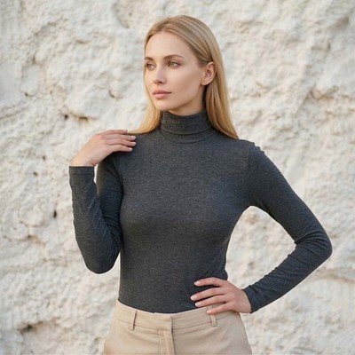 Jersey Frau Jadea 4267 Rollkragen Baumwolle Mit Lange Ärmel