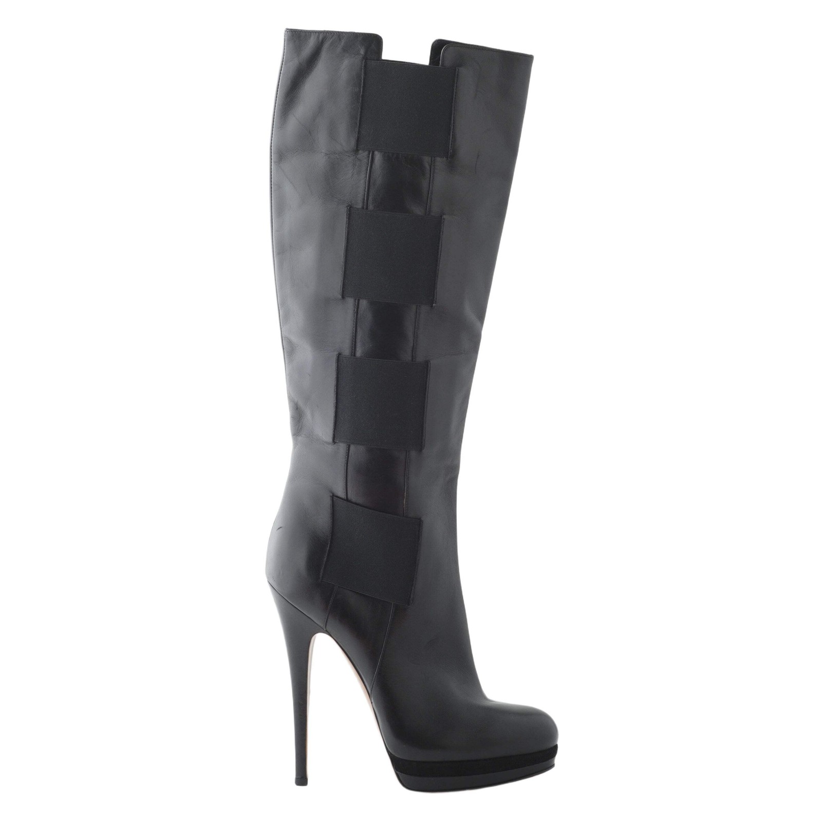 Stivali al ginocchio Casadei in pelle nera designer italiano tacco a spillo EU 37 US 7