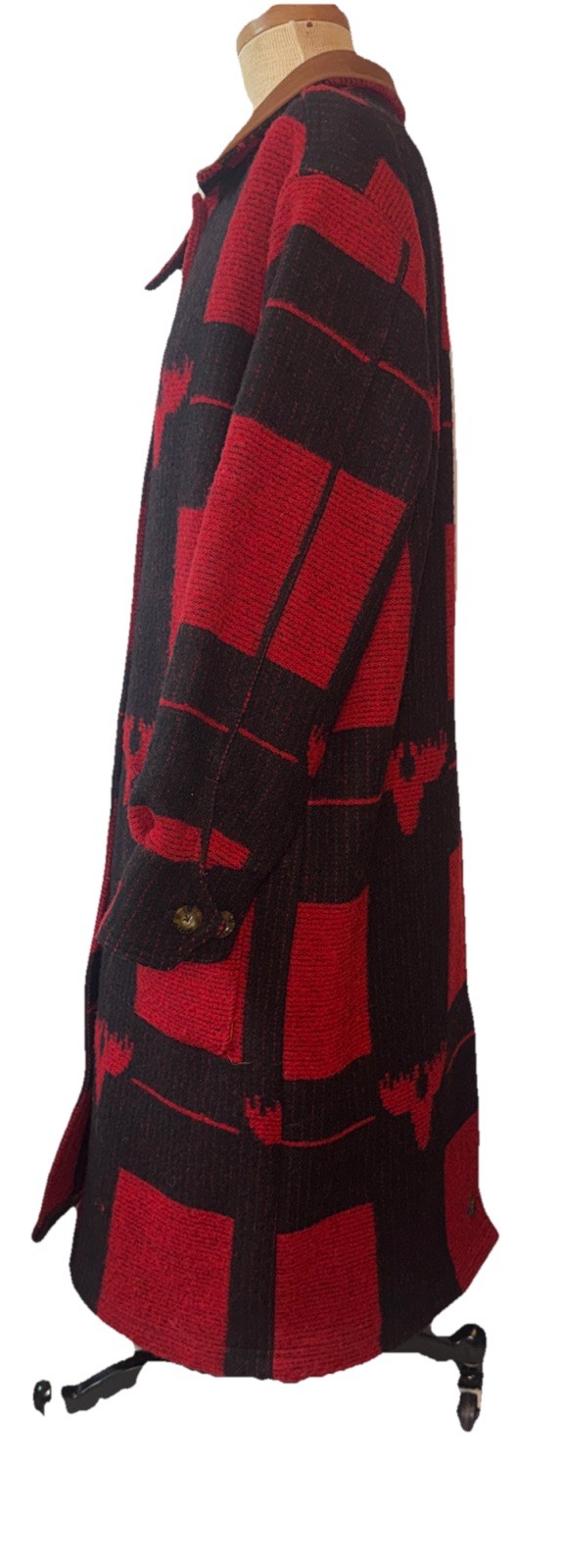 Woolrich Elk Buffalo Plaid Women Medium Red Black Trench Coat jacket Long Thick image 8