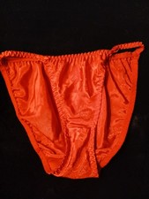 Vintage 90s Ruby Red Paisley Glossy Satin String Bikini Panties S 5
