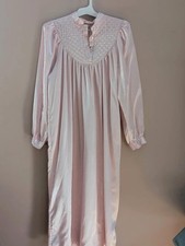 Vintage Pink Satin Nightgown, Quilted Yoke Coquette Cottagecore Dress
