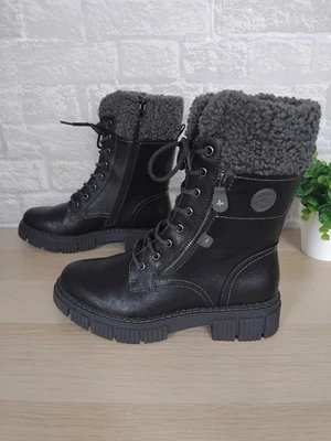 Botas gruesas Easy Street de cuero negro forradas de piel sintética/crebilla lateral/talla Uk 6 Eur 39 - Imagen 1 de 4