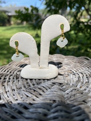 Cute Creamy Heitian Class 1 White Carved Cloud Nephrite Jade Earrings羊脂白玉 S925
