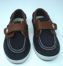 Polo Ralph Lauren Little Boys Navy Canvas Brown Leather Shoes Size 10