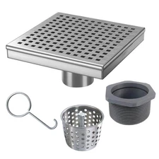 RELN 6 in. x 6 in. Stainless Steel Square Shower Drain w/ Square Pattern Cover