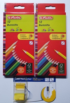 Herlitz 12 Buntstifte FSC, 2Packungen, 1x Haftmarker aus Kunststoff
