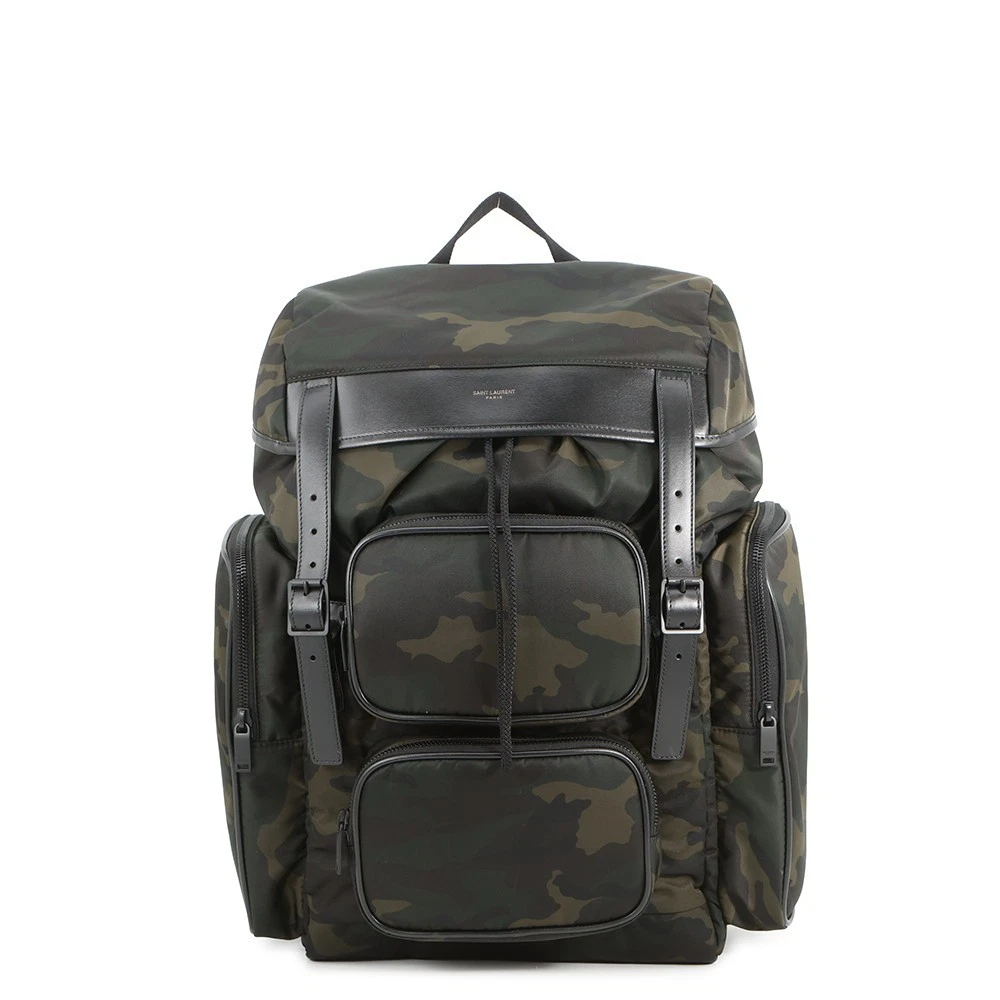 Saint Laurent — SAINT LAURENT PARIS HUNT Camouflage Backpack Nylon/Leather Khaki/Black 437110