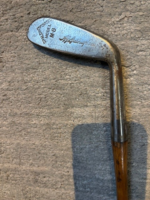 AG Spalding SKY Iron Model M-8 jigger style hickory shaft golf club