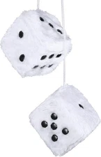 Fuzzy Dice for Car Mirror, 1 Pair of Retro 2.75” Rear White 