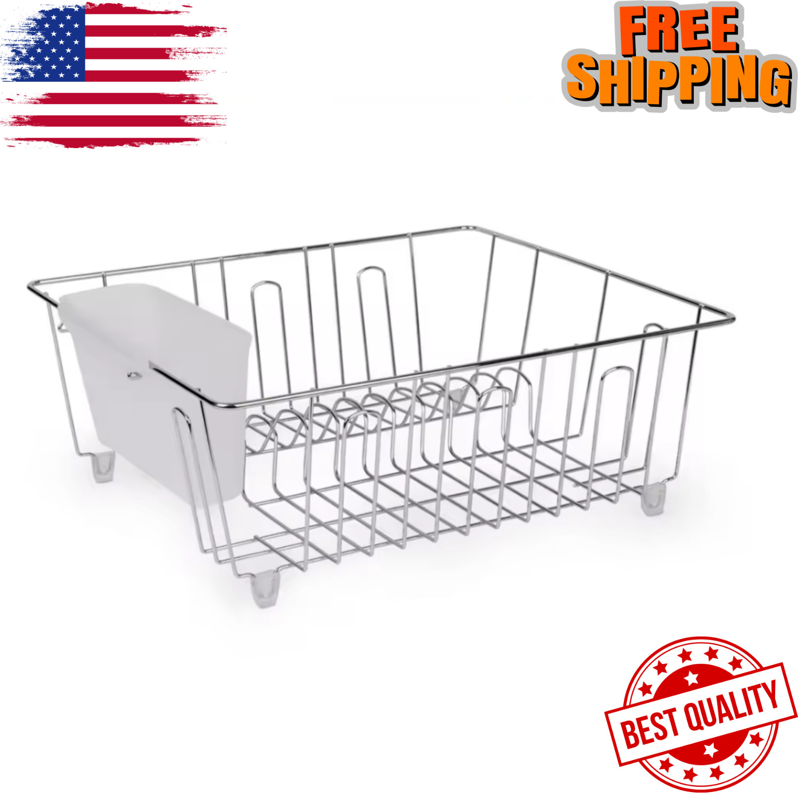 Kitchen Dish Drying Rack Stainless Steel Compact Drainer with Cutlery Cup Organi