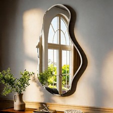 USHOWER 26x46 Irregular Wall Mirror Frameless Wavy Beveled Decorative Mirror