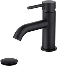 Single Handle Black Bathroom Faucet with Metal Drain Assembly and Escutcheon