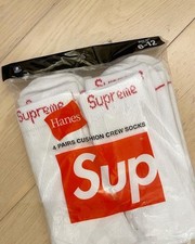Supreme x Hanes Crew Socks White 4 Pack Size 6-12 Cotton Comfort Streetwear