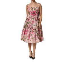 DOLCE & GABBANA Dress Pink Floral Lily Print Midi Sleeveless IT46/US12/L $3680