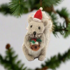 Primitive Country Handcrafted Squirrel with Christmas Pudding Ornament