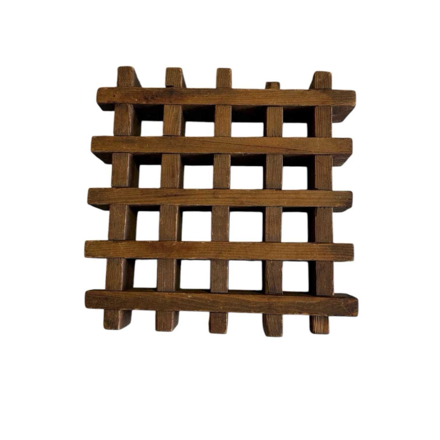 MCM Vintage Teak Wood Trivet Lattice Waffle Square Danish 6"x 6" Handmade Modern - product detail image 2