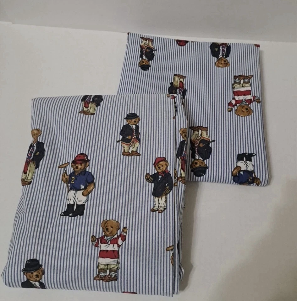 Комплект простыней Ralph Lauren Polo Bear в полоску - королевский (облегающий и плоский) - Изображение 3 из 4